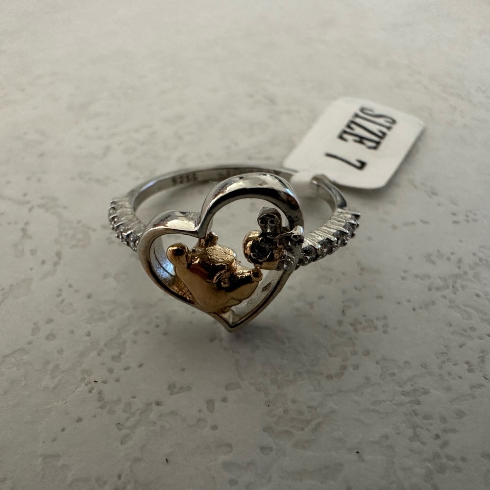 Elegant Silver and Gold Heart Ring Disney Winnie The Pooh